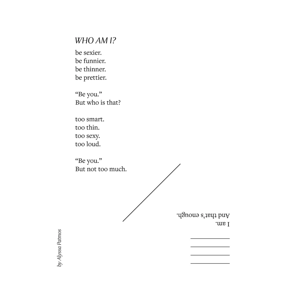 Who Am I?: a poem in two readings, written out below